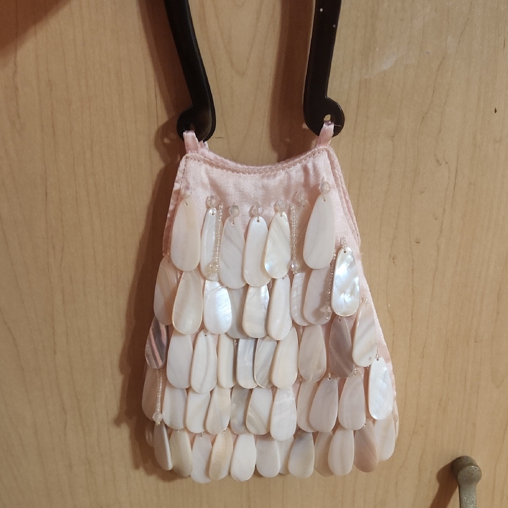 Pink and White Beaded Handbag